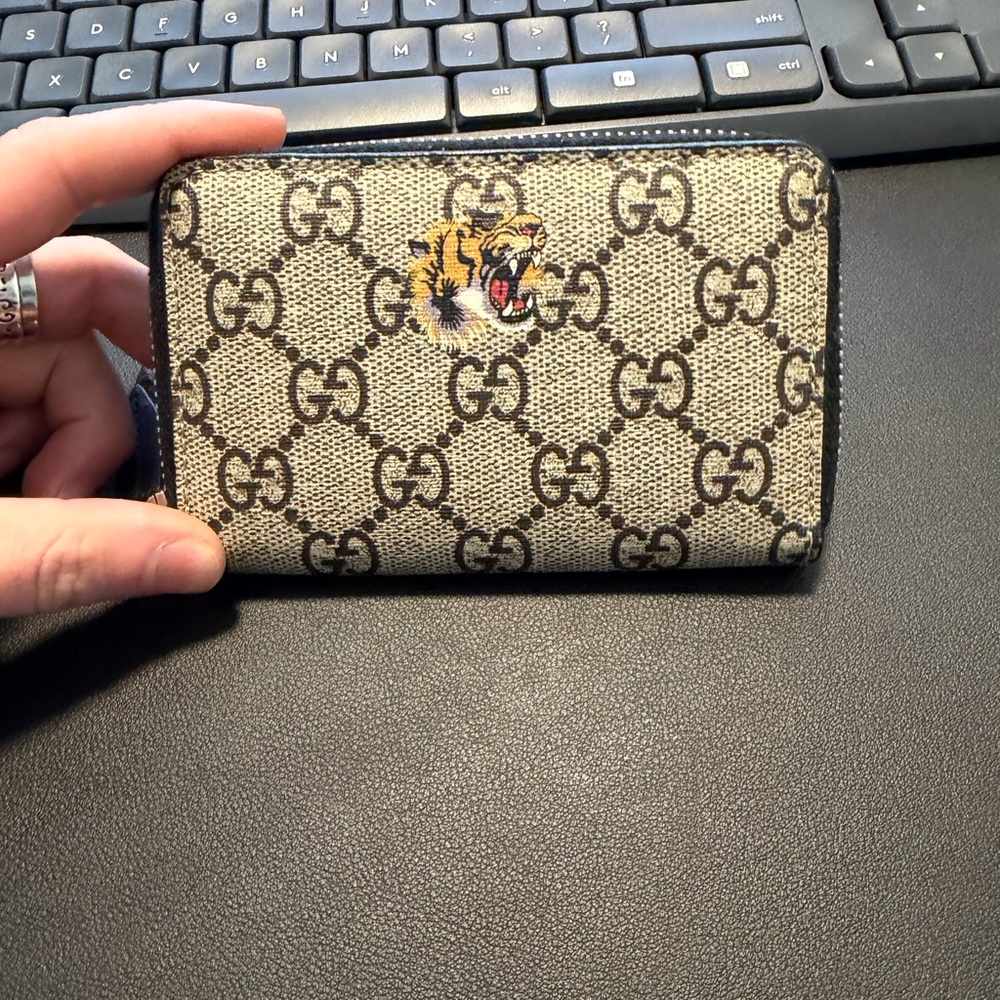 Gucci Tan and Dark Brown Wallet with Tiger Design